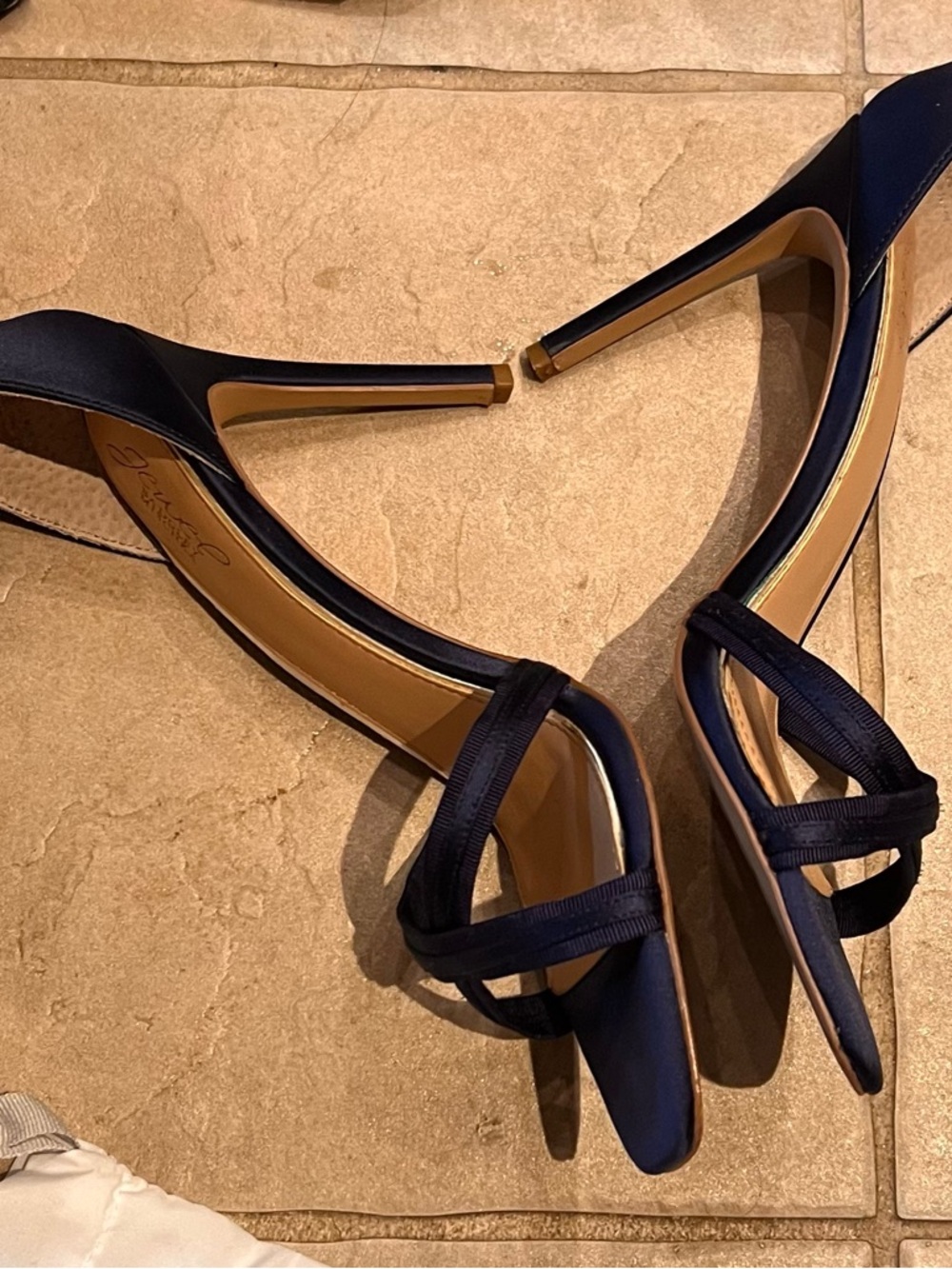 Jewel Badgley Mischka Navy Jeweled Ankle-Strap Heels 9